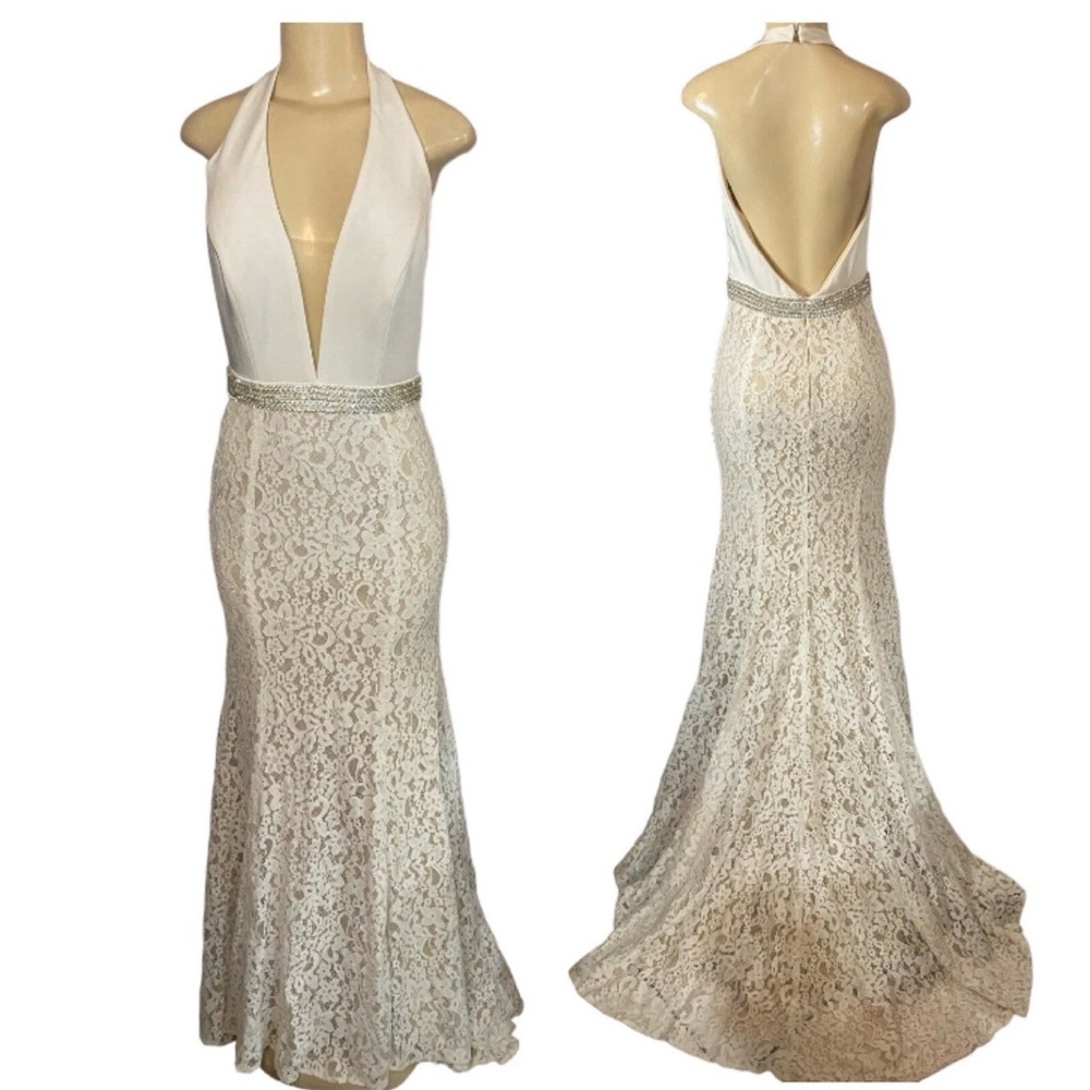 Ivory / Nude Lace Halter Azaria Wedding Dress Gown